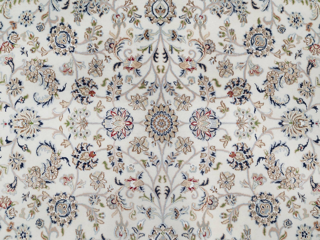 7'8" x 7'9" New Hand Knotted Ivory Wool & Silk Square Oriental Rug - MOA10291058