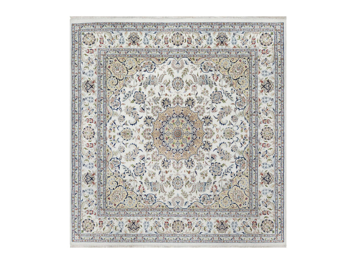 9'10" x 10'2" New Hand Knotted Ivory Wool & Silk Square Oriental Rug - MOA10291059