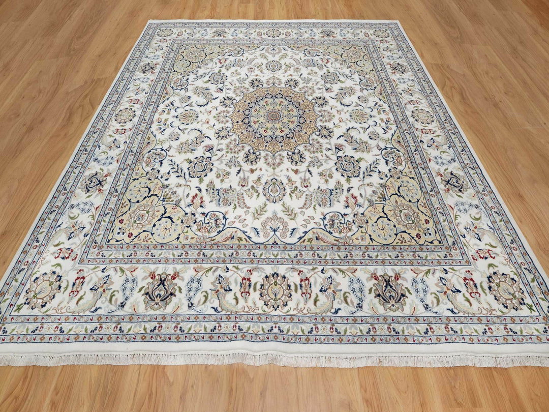 9'10" x 10'2" New Hand Knotted Ivory Wool & Silk Square Oriental Rug - MOA10291059