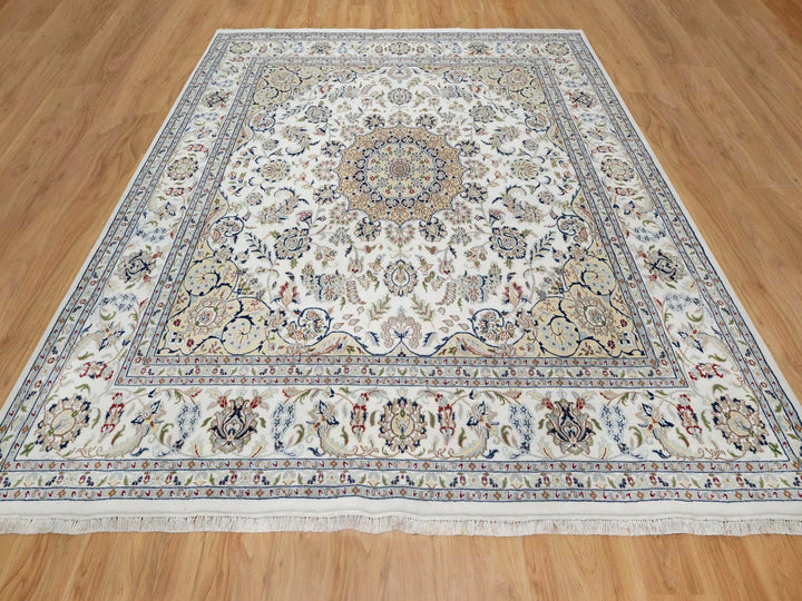 9'10" x 10'2" New Hand Knotted Ivory Wool & Silk Square Oriental Rug - MOA10291059