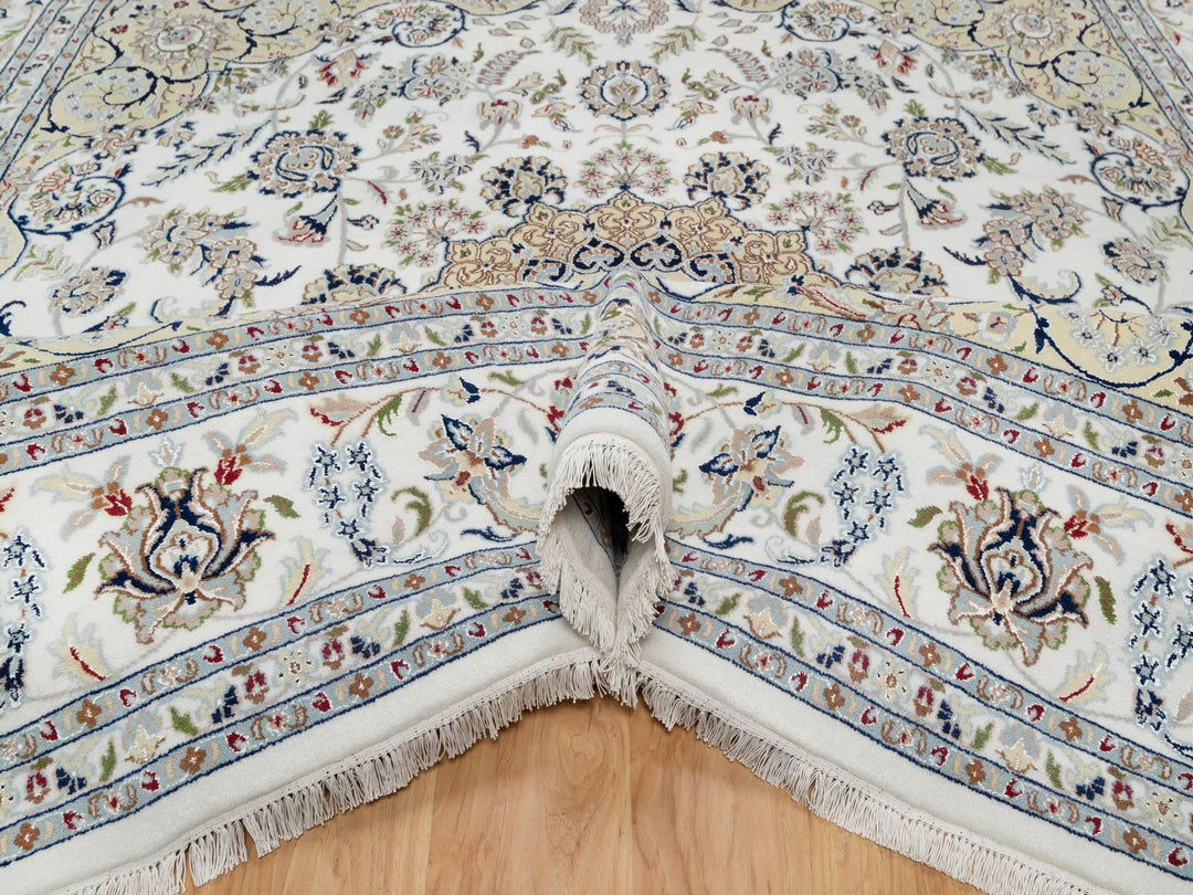 9'10" x 10'2" New Hand Knotted Ivory Wool & Silk Square Oriental Rug - MOA10291059