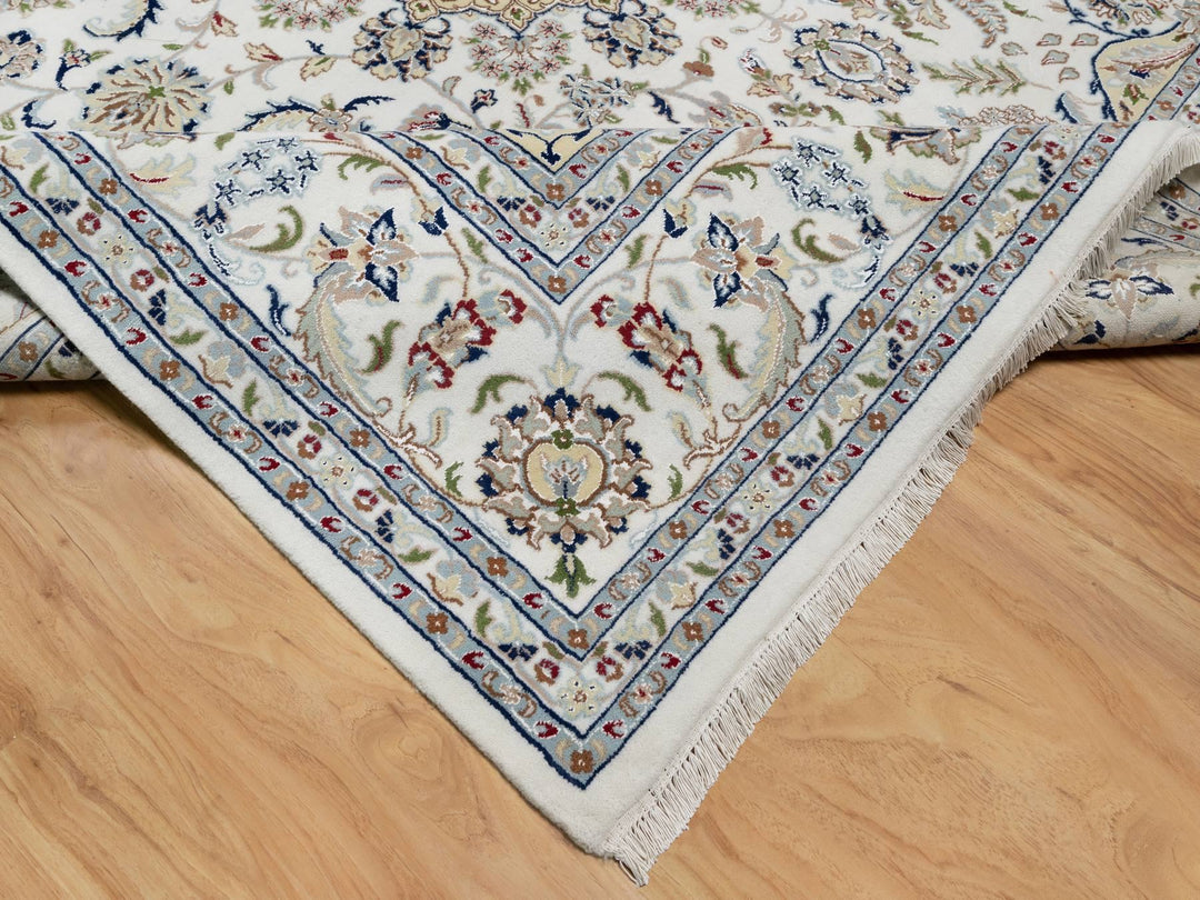 9'10" x 10'2" New Hand Knotted Ivory Wool & Silk Square Oriental Rug - MOA10291059