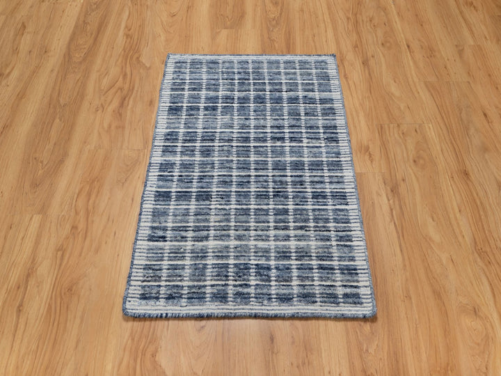 2'2" x 3'1" New Hand Loomed Blue Wool Rectangle Oriental Rug - MOA10291062