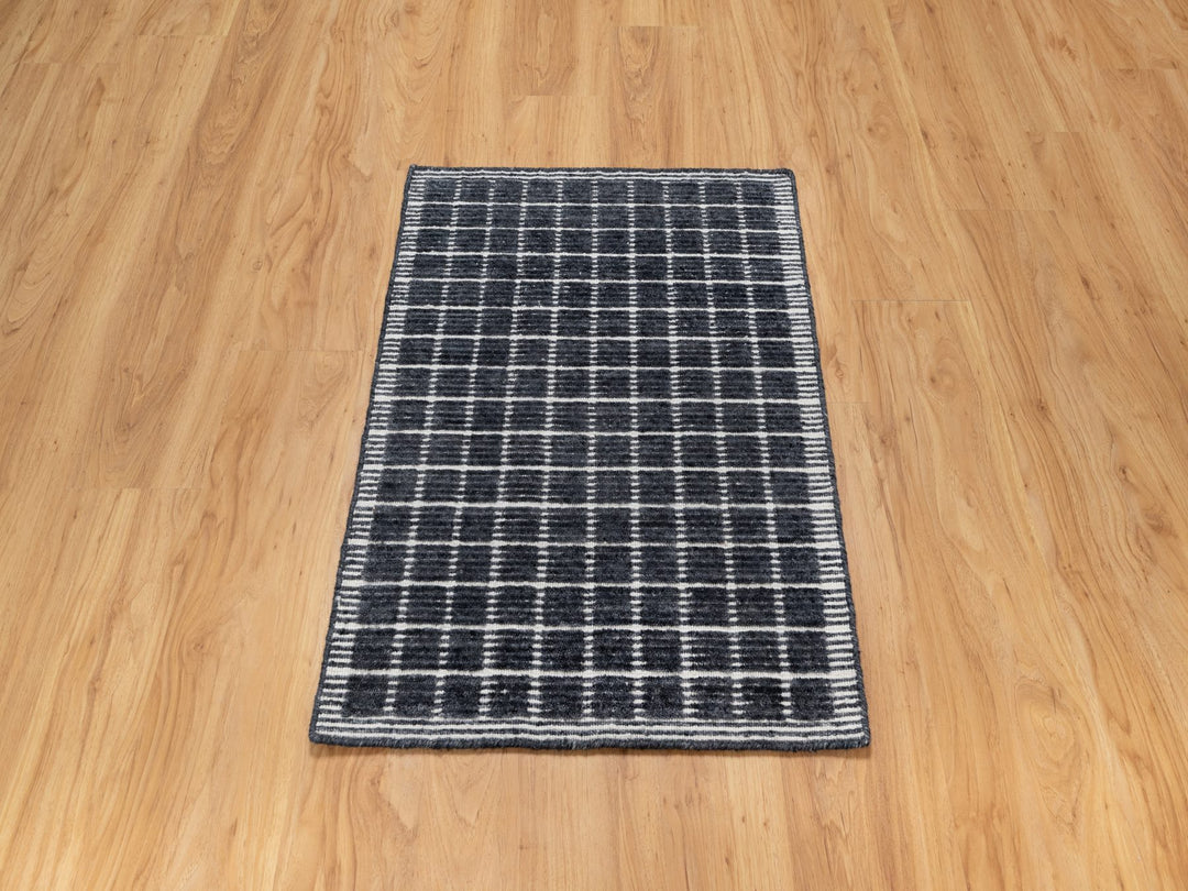 2'3" x 3'1" New Hand Loomed Black Wool Rectangle Oriental Rug - MOA10291065