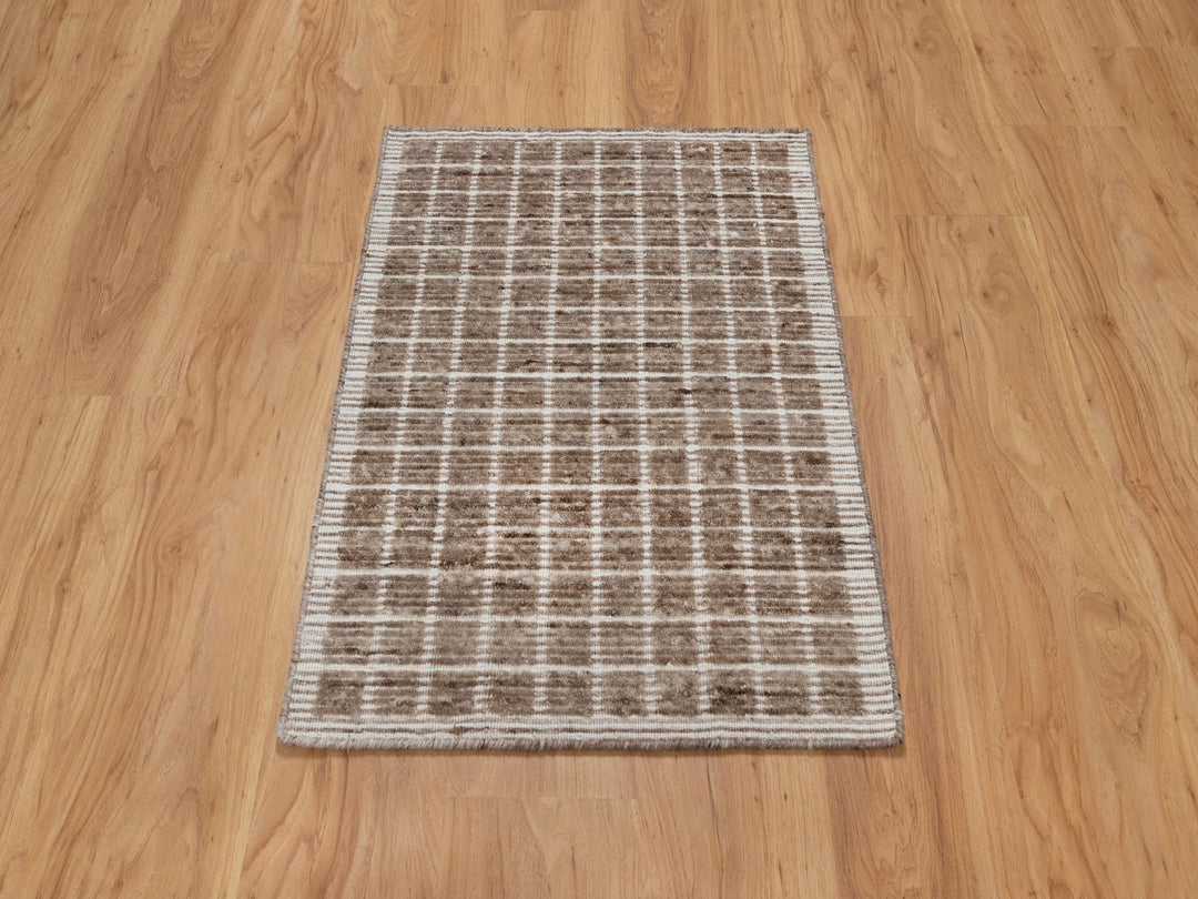 2'2" x 3'1" New Hand Loomed Brown Wool Rectangle Oriental Rug - MOA10291071