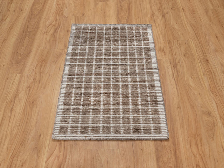 2'2" x 3'1" New Hand Loomed Brown Wool Rectangle Oriental Rug - MOA10291071