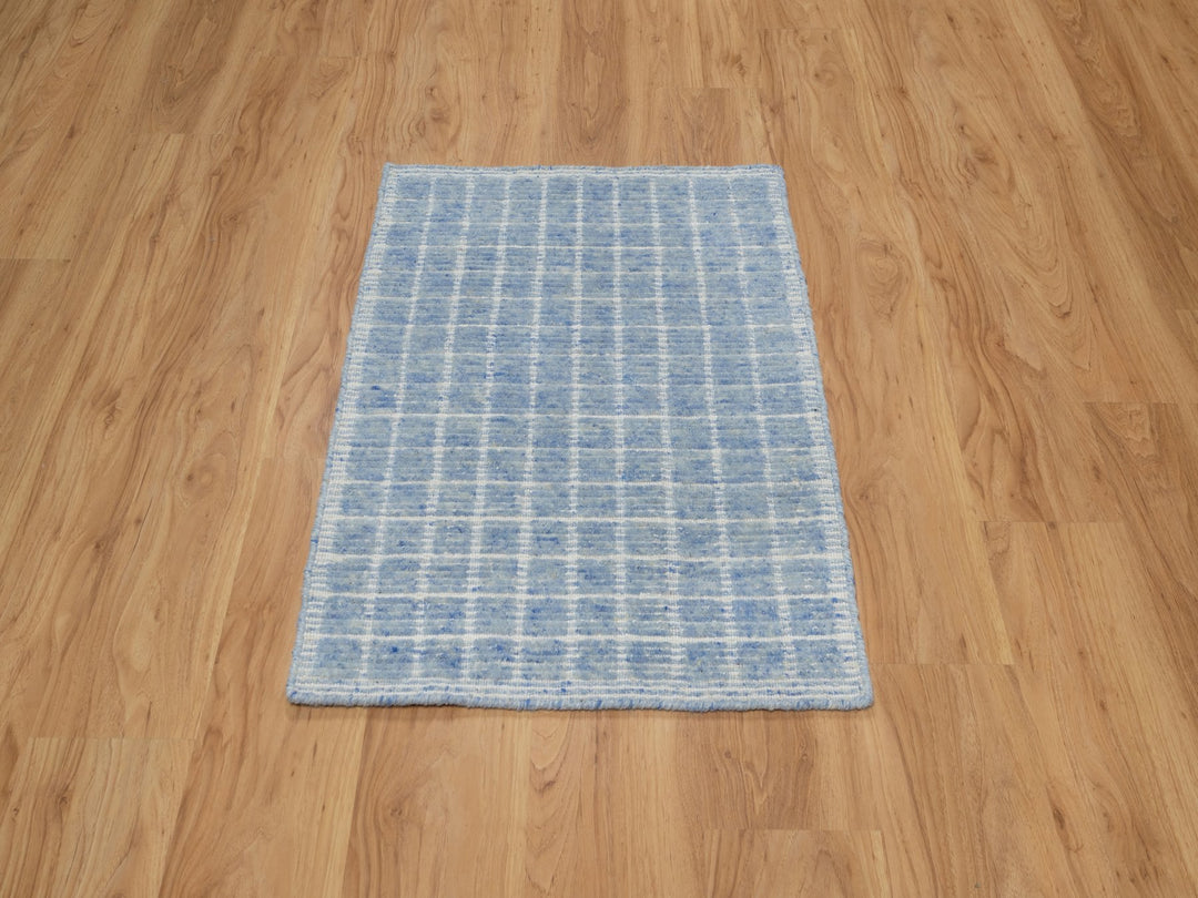 2'4" x 3'0" New Hand Loomed Blue Wool Rectangle Oriental Rug - MOA10291072