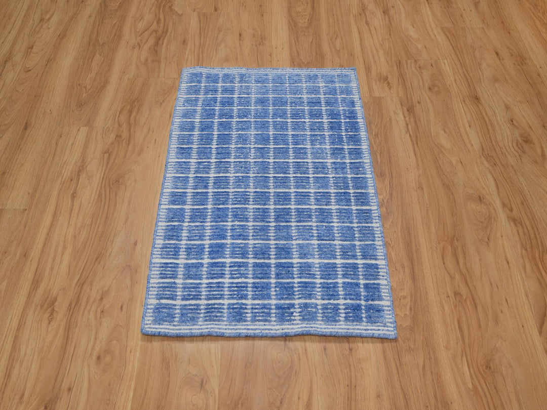 2'1" x 3'1" New Hand Loomed Blue Wool Rectangle Oriental Rug - MOA10291073