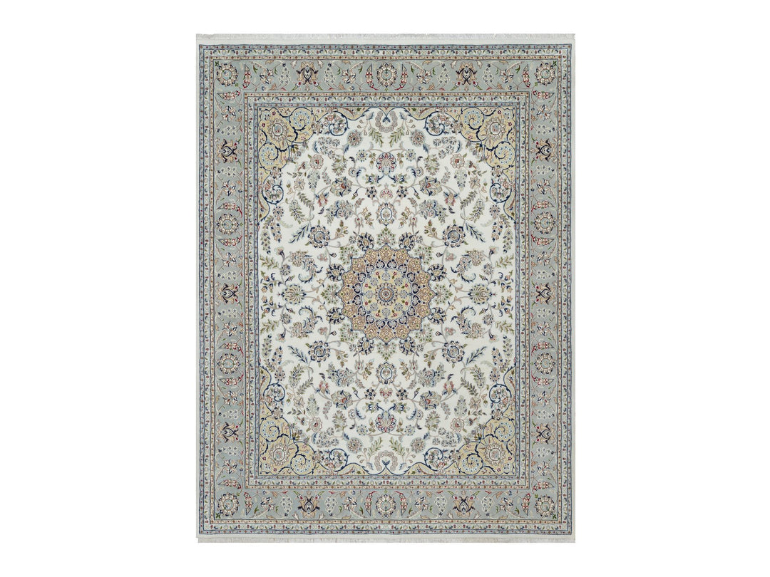 7'8" x 10'2" New Hand Knotted Ivory Wool & Silk Rectangle Oriental Rug - MOA10291074