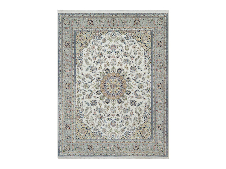 7'8" x 10'2" New Hand Knotted Ivory Wool & Silk Rectangle Oriental Rug - MOA10291074