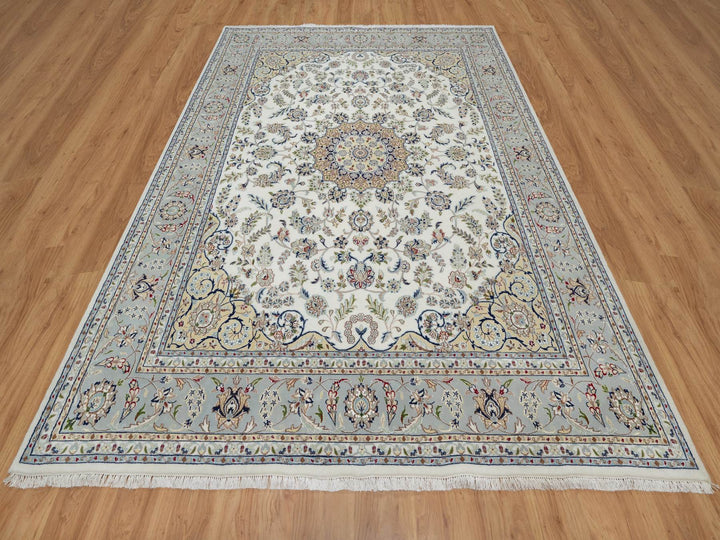 7'8" x 10'2" New Hand Knotted Ivory Wool & Silk Rectangle Oriental Rug - MOA10291074