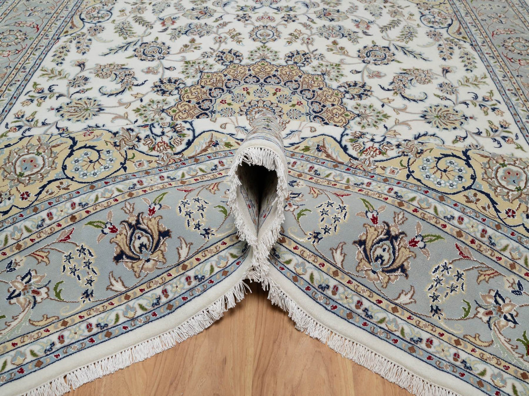 7'8" x 10'2" New Hand Knotted Ivory Wool & Silk Rectangle Oriental Rug - MOA10291074