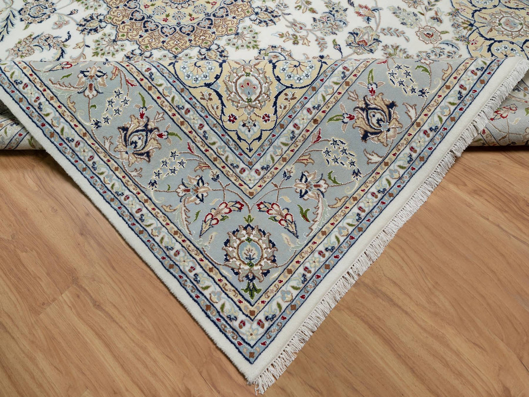7'8" x 10'2" New Hand Knotted Ivory Wool & Silk Rectangle Oriental Rug - MOA10291074
