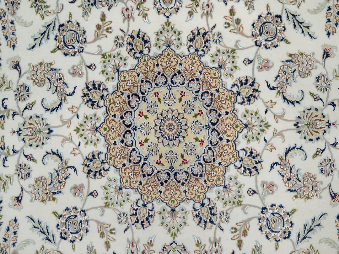 7'8" x 10'2" New Hand Knotted Ivory Wool & Silk Rectangle Oriental Rug - MOA10291074