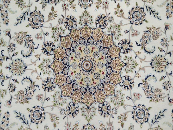 7'8" x 10'2" New Hand Knotted Ivory Wool & Silk Rectangle Oriental Rug - MOA10291074