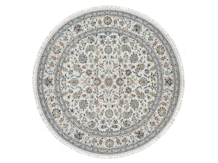 9'8" x 9'8" New Hand Knotted Ivory Wool & Silk Round Oriental Rug - MOA10291075