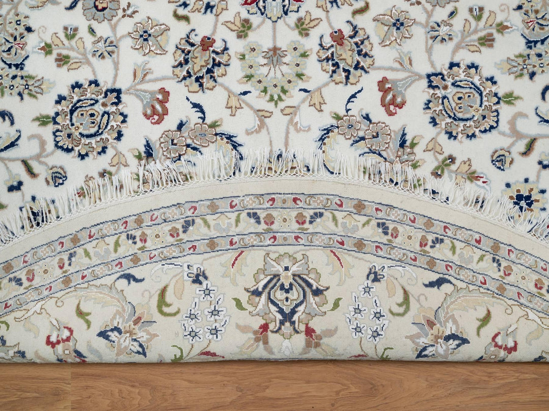 9'8" x 9'8" New Hand Knotted Ivory Wool & Silk Round Oriental Rug - MOA10291075
