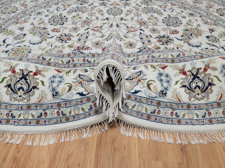 9'8" x 9'8" New Hand Knotted Ivory Wool & Silk Round Oriental Rug - MOA10291075