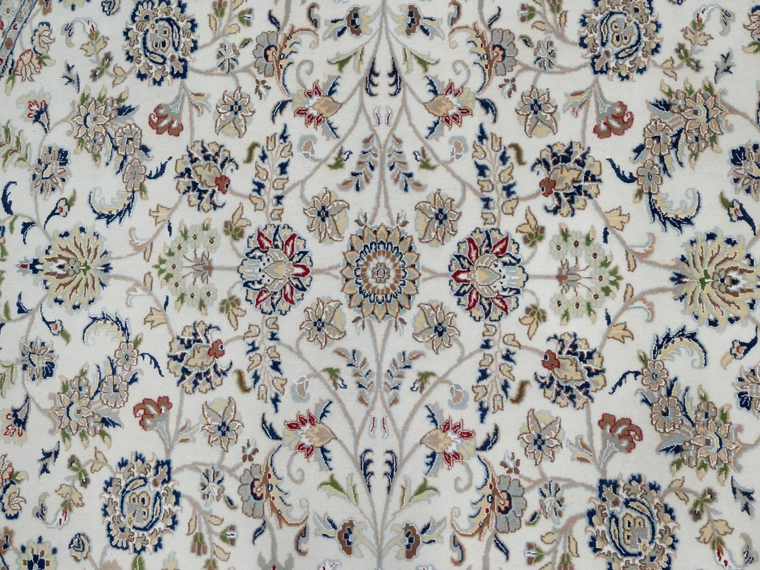 9'8" x 9'8" New Hand Knotted Ivory Wool & Silk Round Oriental Rug - MOA10291075