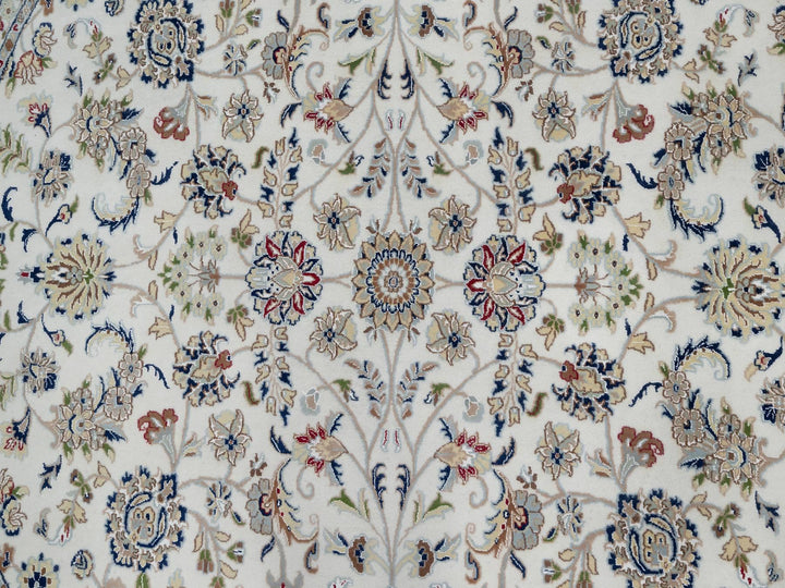 9'8" x 9'8" New Hand Knotted Ivory Wool & Silk Round Oriental Rug - MOA10291075