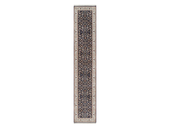 2'6" x 13'3" New Hand Knotted Blue Wool & Silk Runner Oriental Rug - MOA10291076
