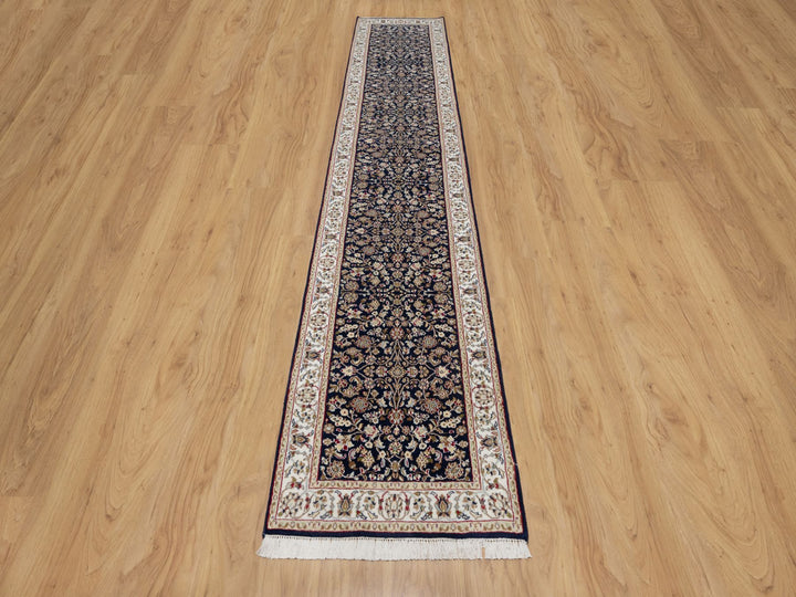 2'6" x 13'3" New Hand Knotted Blue Wool & Silk Runner Oriental Rug - MOA10291076