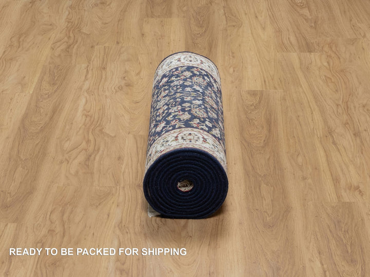 2'6" x 13'3" New Hand Knotted Blue Wool & Silk Runner Oriental Rug - MOA10291076
