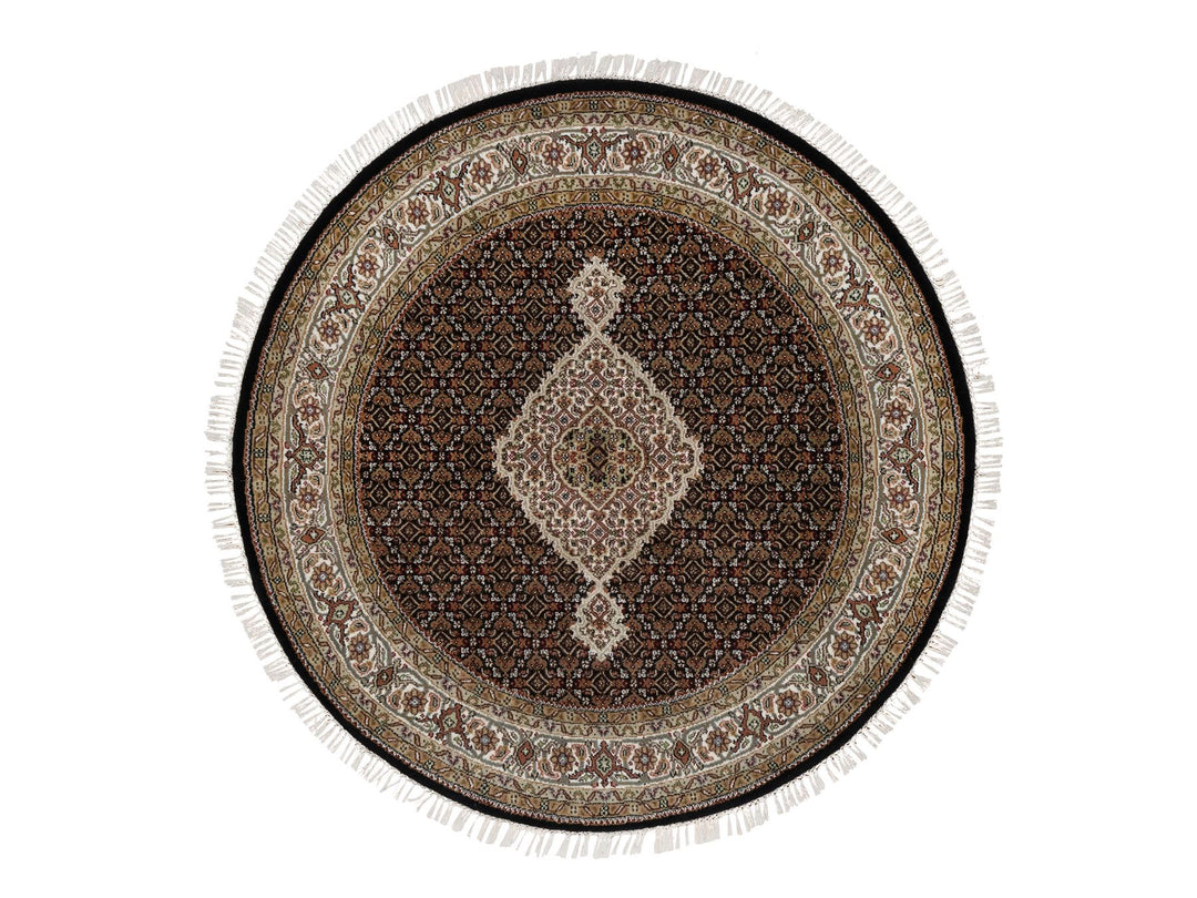 4'10" x 4'10" New Hand Knotted Black Wool Round Oriental Rug - MOA10291077