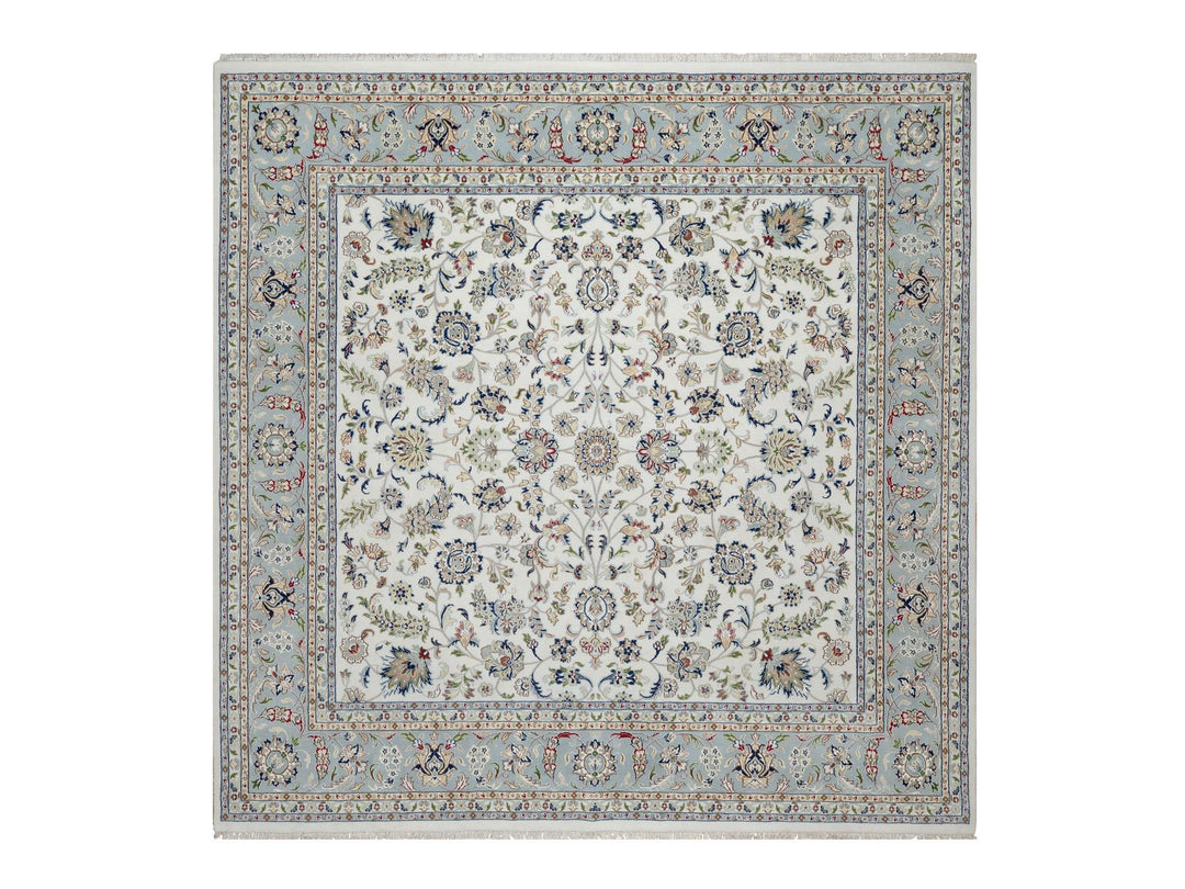 10'1" x 10'2" New Hand Knotted Ivory Wool & Silk Square Oriental Rug - MOA10291079