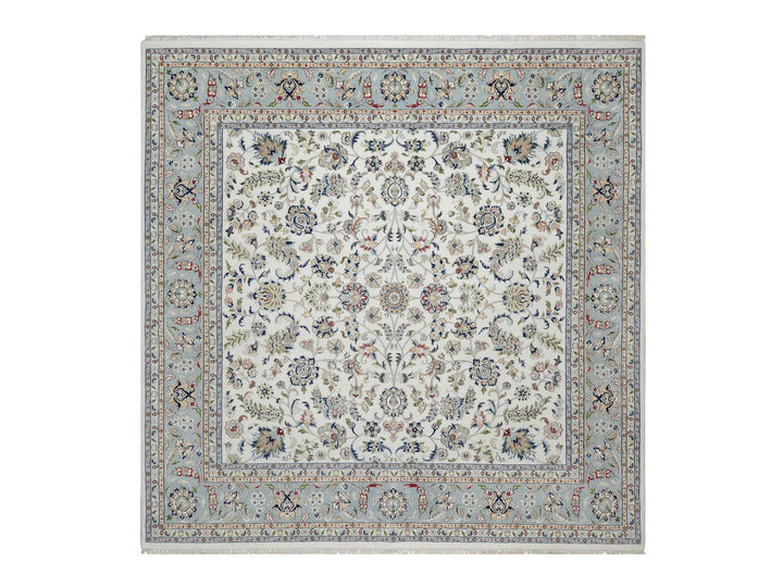 10'1" x 10'2" New Hand Knotted Ivory Wool & Silk Square Oriental Rug - MOA10291079
