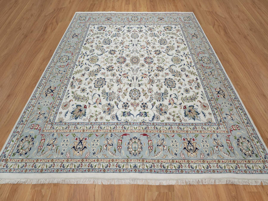 10'1" x 10'2" New Hand Knotted Ivory Wool & Silk Square Oriental Rug - MOA10291079