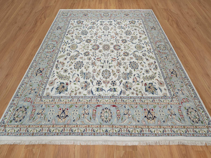 10'1" x 10'2" New Hand Knotted Ivory Wool & Silk Square Oriental Rug - MOA10291079