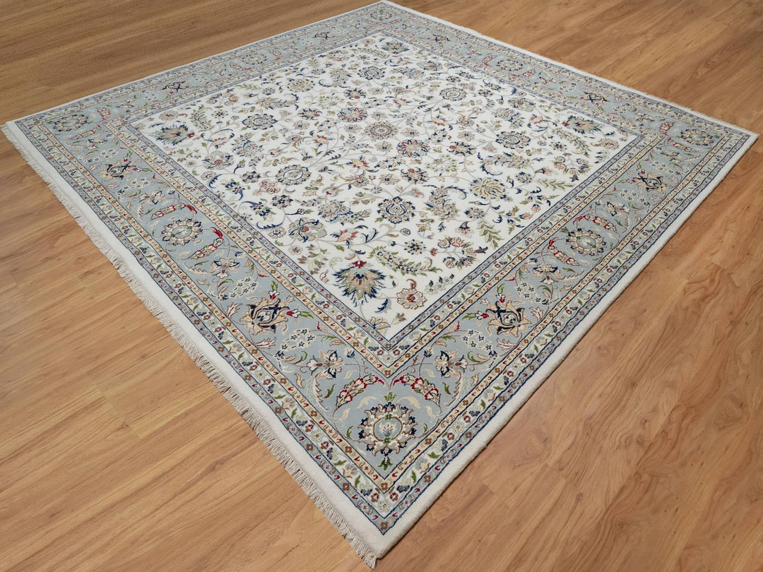 10'1" x 10'2" New Hand Knotted Ivory Wool & Silk Square Oriental Rug - MOA10291079