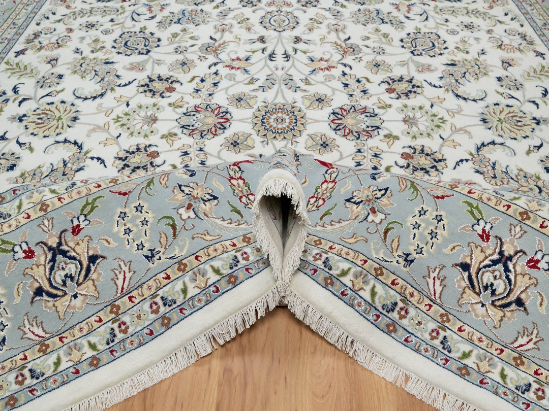 10'1" x 10'2" New Hand Knotted Ivory Wool & Silk Square Oriental Rug - MOA10291079