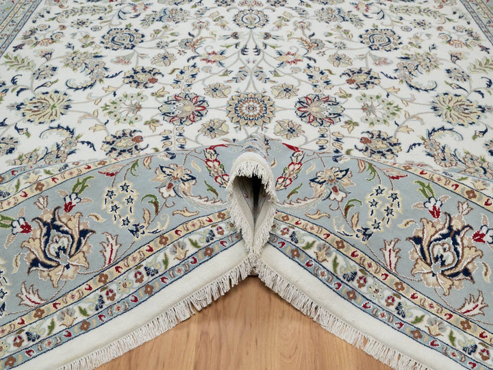 10'1" x 10'2" New Hand Knotted Ivory Wool & Silk Square Oriental Rug - MOA10291079
