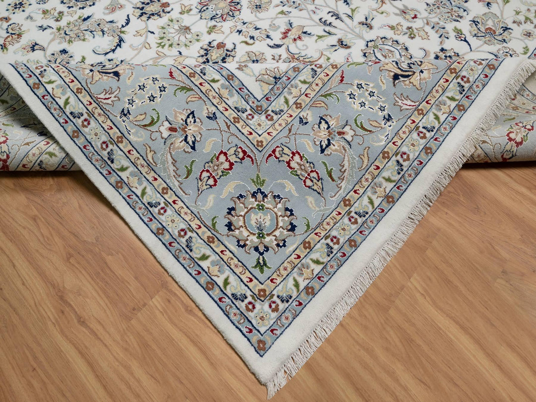 10'1" x 10'2" New Hand Knotted Ivory Wool & Silk Square Oriental Rug - MOA10291079