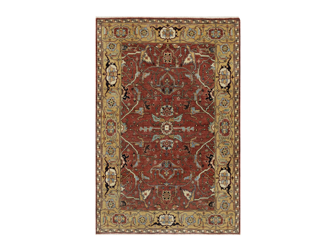 4'2" x 6'2" New Hand Knotted Red Wool Rectangle Oriental Rug - MOA10291080