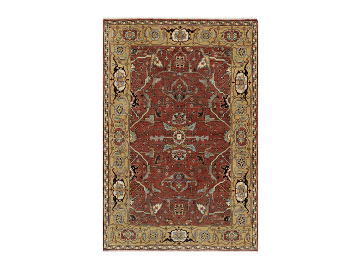 4'2" x 6'2" New Hand Knotted Red Wool Rectangle Oriental Rug - MOA10291080
