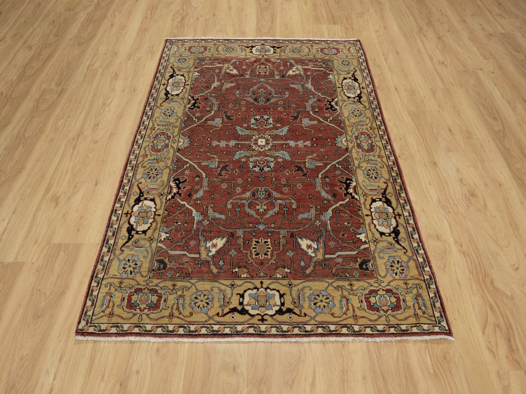 4'2" x 6'2" New Hand Knotted Red Wool Rectangle Oriental Rug - MOA10291080