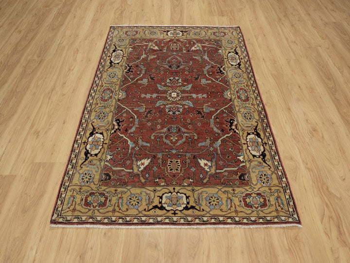 4'2" x 6'2" New Hand Knotted Red Wool Rectangle Oriental Rug - MOA10291080