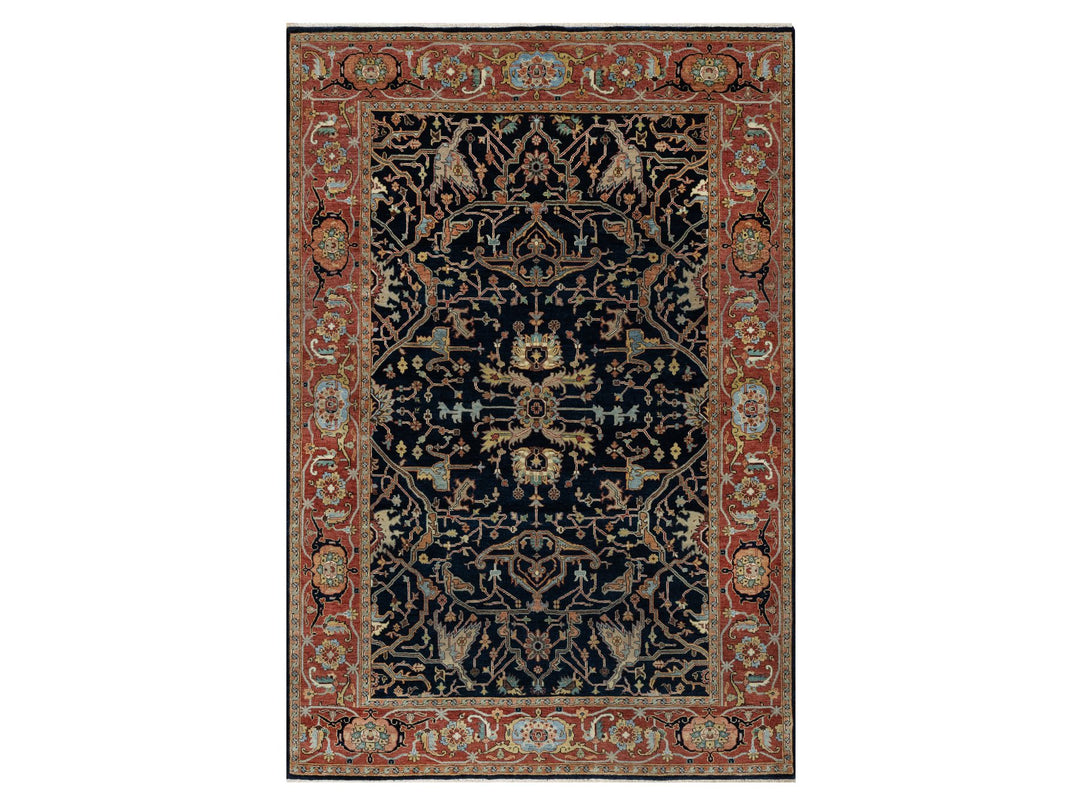 6'2" x 9'2" New Hand Knotted Blue Wool Rectangle Oriental Rug - MOA10291086