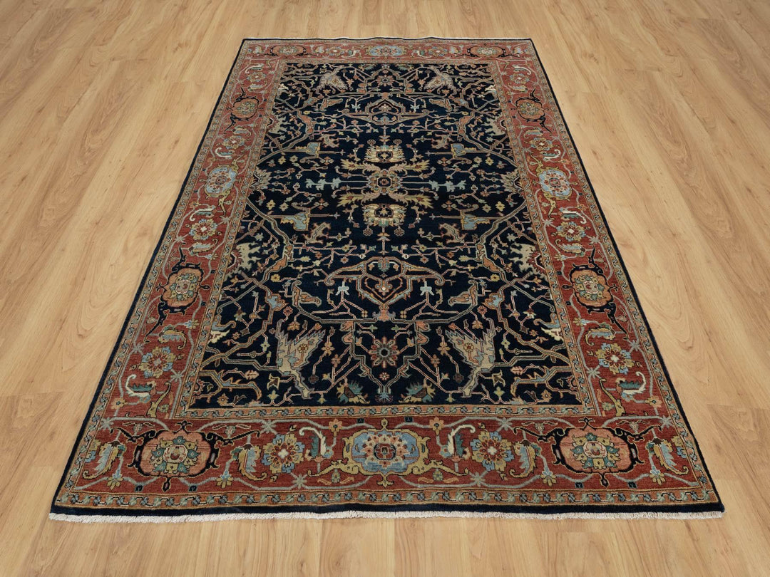 6'2" x 9'2" New Hand Knotted Blue Wool Rectangle Oriental Rug - MOA10291086