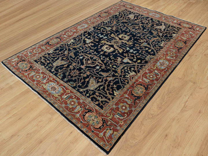6'2" x 9'2" New Hand Knotted Blue Wool Rectangle Oriental Rug - MOA10291086