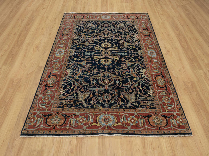 5'1" x 7'2" New Hand Knotted Blue Wool Rectangle Oriental Rug - MOA10291087