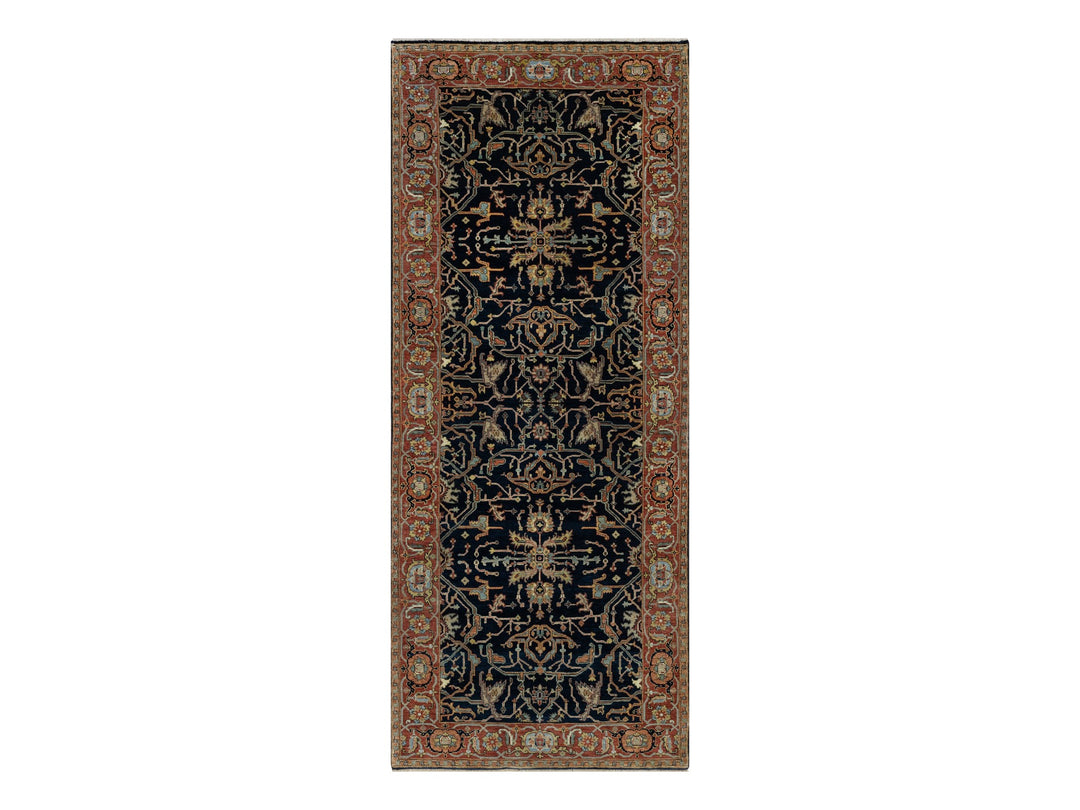 4'2" x 10'2" New Hand Knotted Blue Wool Runner Oriental Rug - MOA10291088