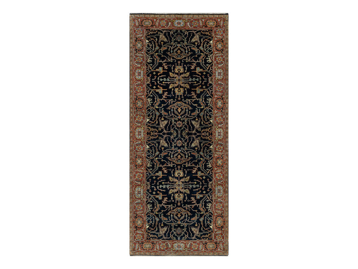 4'2" x 10'2" New Hand Knotted Blue Wool Runner Oriental Rug - MOA10291088