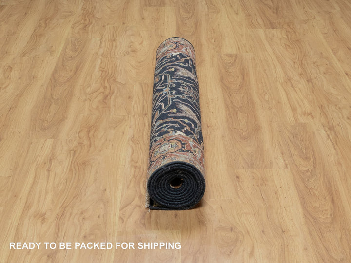4'2" x 10'2" New Hand Knotted Blue Wool Runner Oriental Rug - MOA10291088