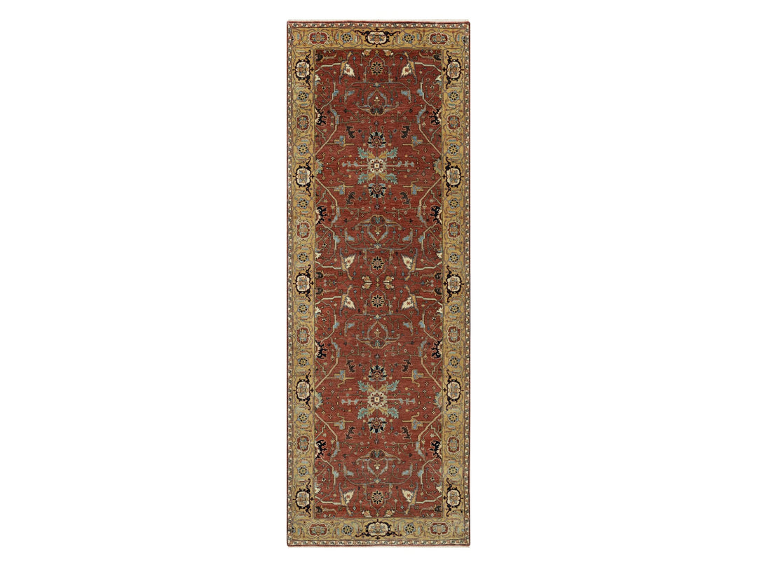 4'2" x 12'1" New Hand Knotted Red Wool Runner Oriental Rug - MOA10291090