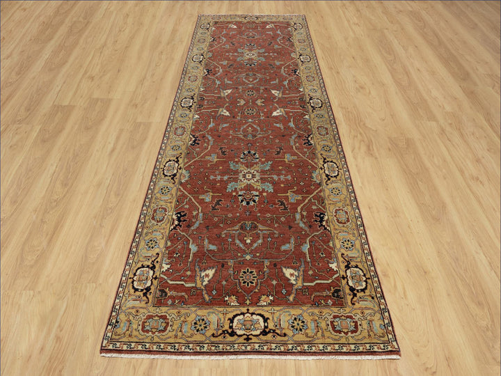 4'2" x 12'1" New Hand Knotted Red Wool Runner Oriental Rug - MOA10291090