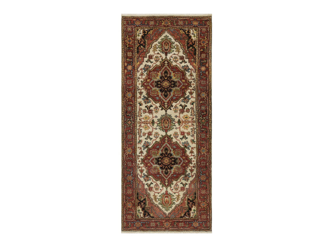 2'7" x 6'2" New Hand Knotted Ivory Wool Runner Oriental Rug - MOA10291091